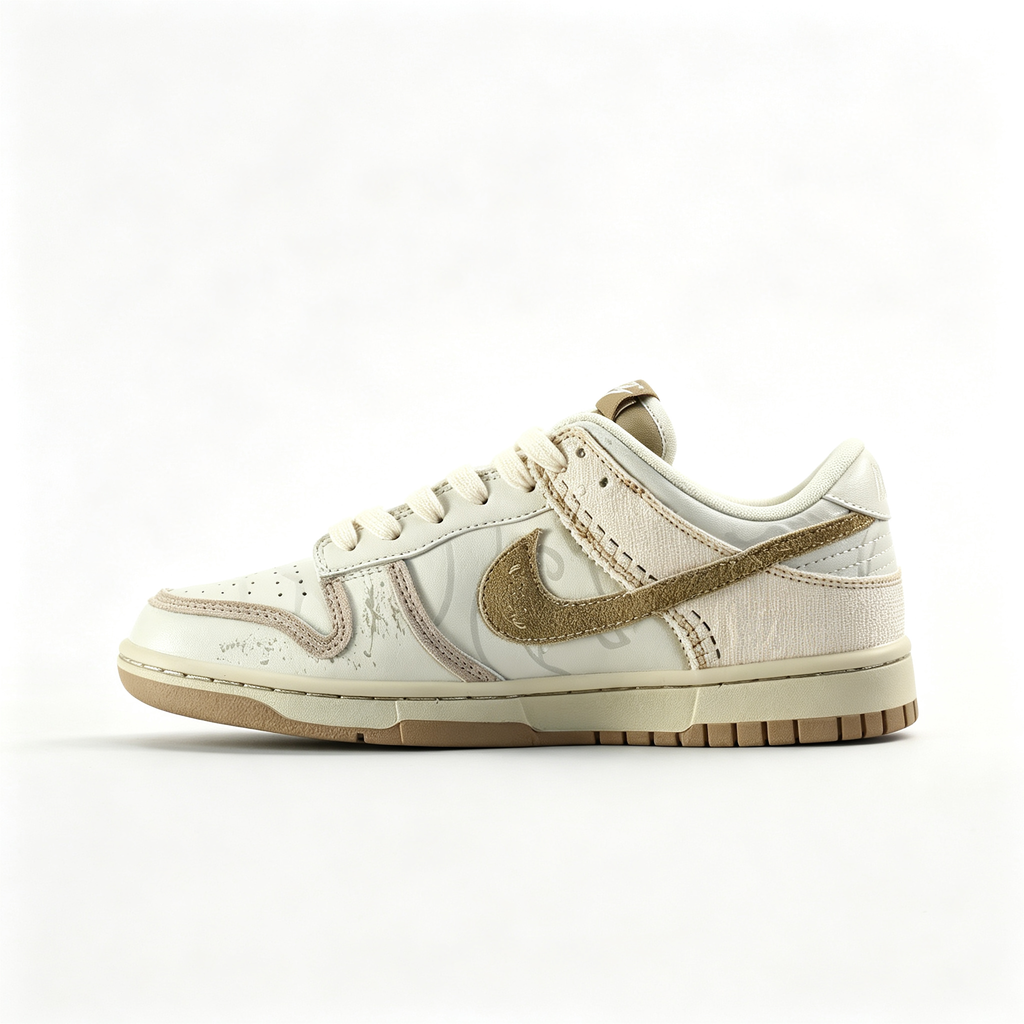 Nike Dunk Low Custom — Cream / Off-White / Beige Canvas / Metallic Gold Swoosh