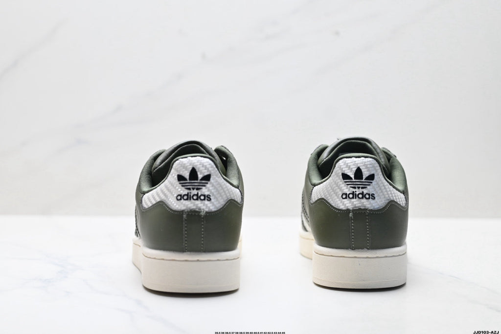 adidas Originals Superstar — Olive Green & Off-White Woven | Shell Toe