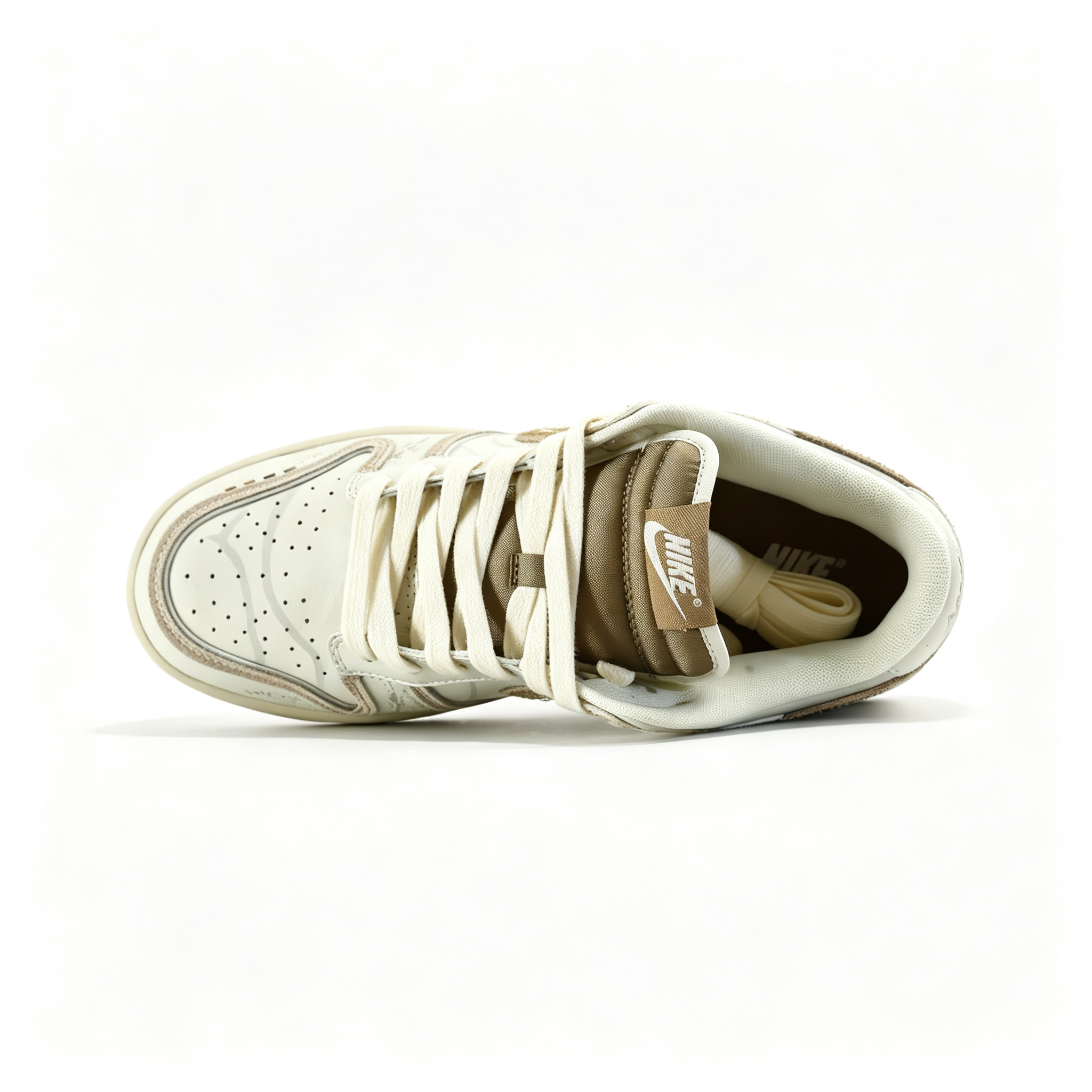 Nike Dunk Low Custom — Cream / Off-White / Beige Canvas / Metallic Gold Swoosh