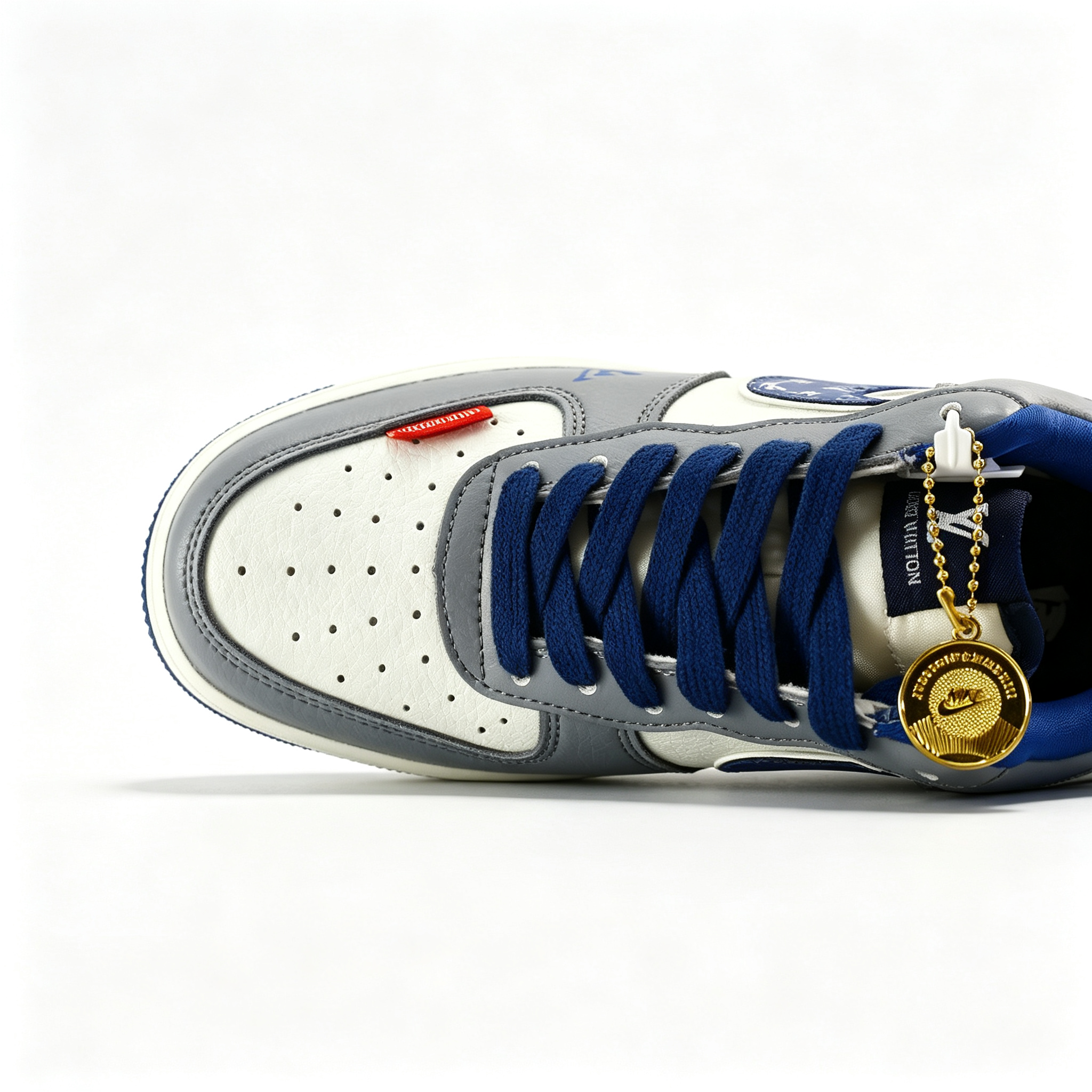 Nike Air Force 1 Low 'Royal Blue Swoosh' – Grey & White Leather Sneakers