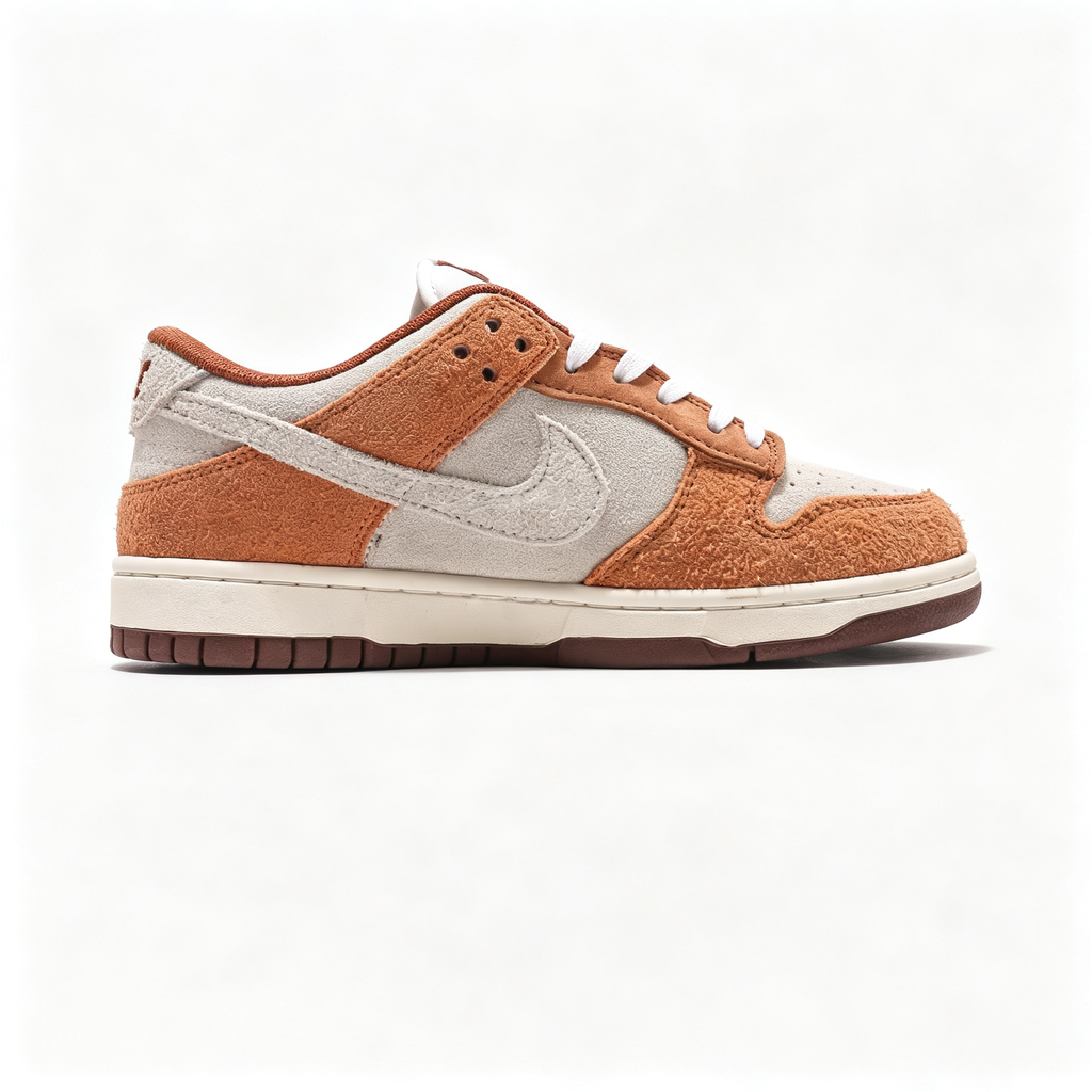 Nike Dunk Low — Off-White x Rust Orange / Dark Brown Suede