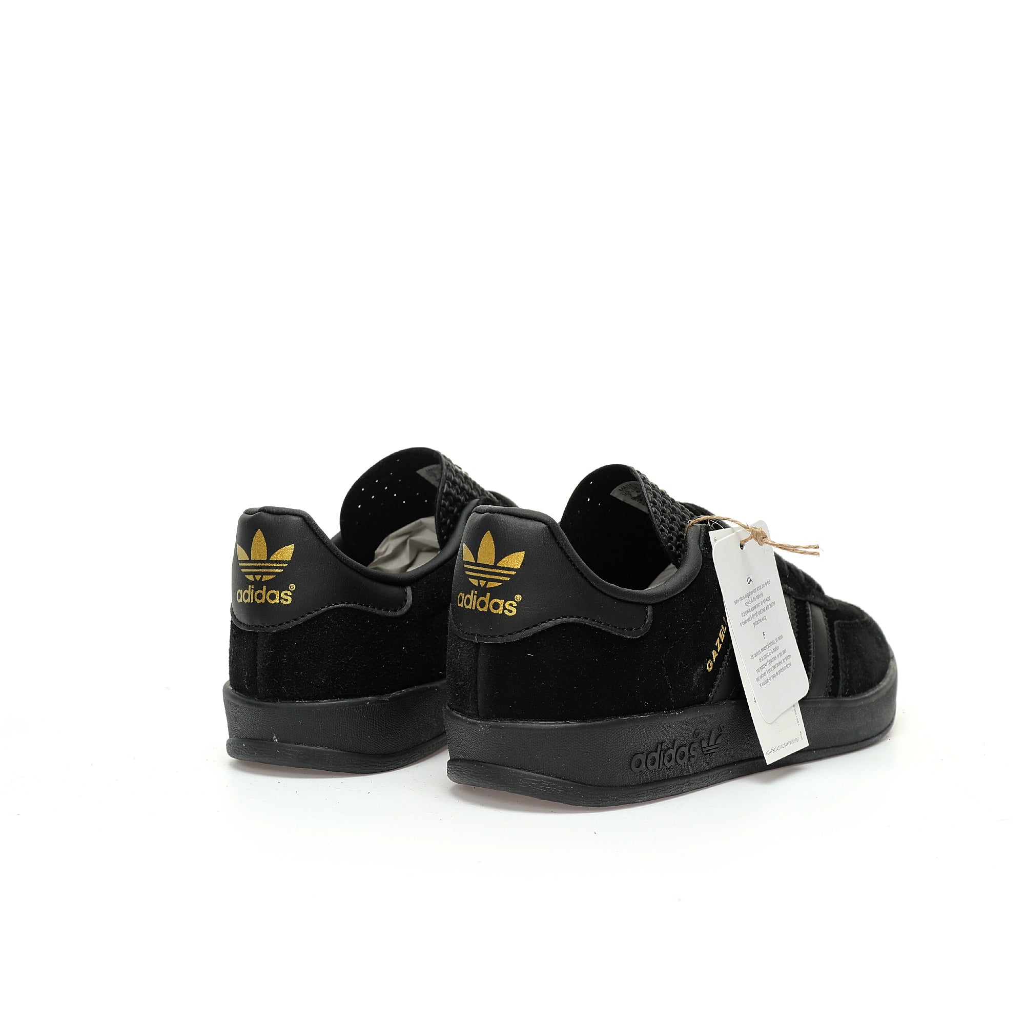 Adidas Originals Gazelle Indoor – All-Black / Gold Logo Suede Low-Top Sneakers