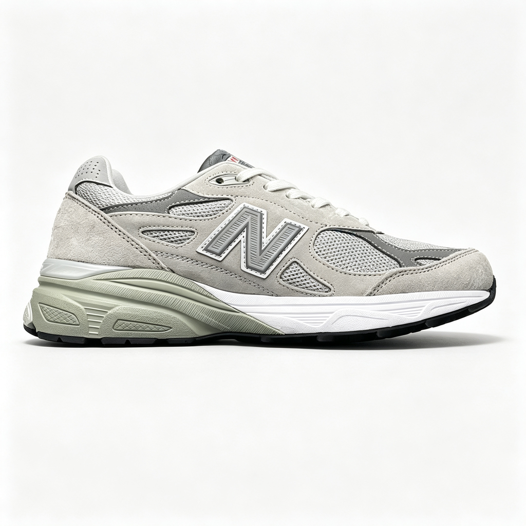 JJJJound x New Balance 990v3 Sneakers — Light Grey / Olive