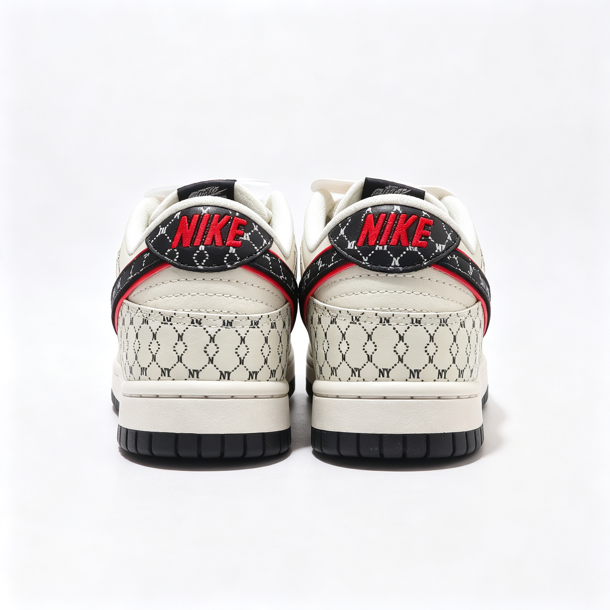 Nike Dunk Low 'Monogram' – Custom Cream Off-White & Black with Red Outline Sneakers