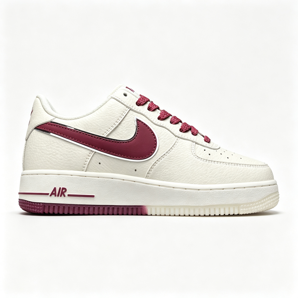 Nike Air Force 1 '07 Low Custom – Sail / Burgundy Double Swoosh & Gradient Outsole