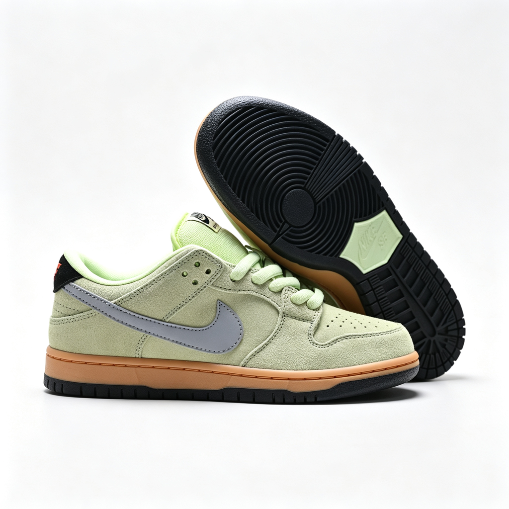 Nike Dunk Low — Pale Lime Green Suede / Gum Bottom