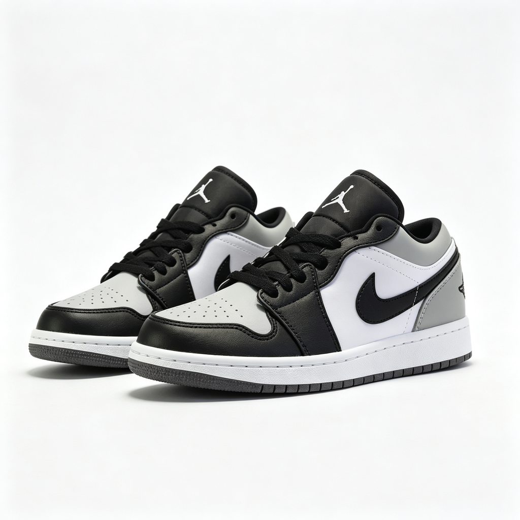 Air Jordan 1 Low 'Black & Light Grey' – White Leather Low-Top Sneakers