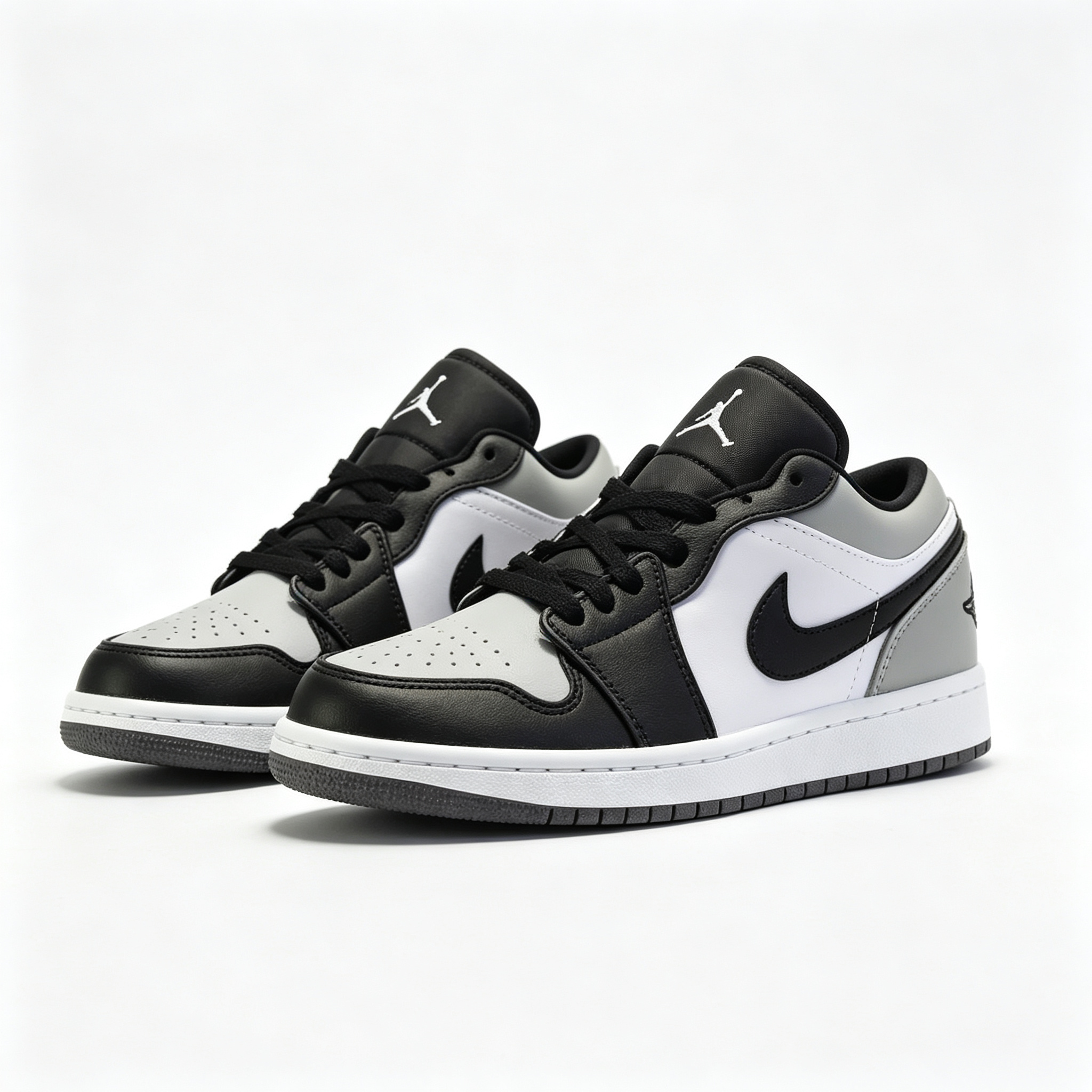 Air Jordan 1 Low 'Black & Light Grey' – White Leather Low-Top Sneakers