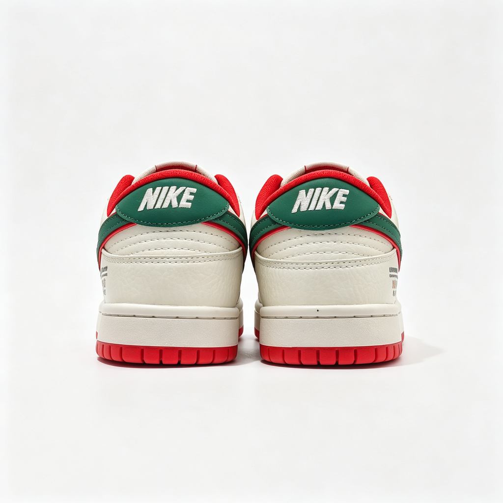 Nike Dunk Low 'World Cup' – Custom Off-White, Green Swoosh & Red Trim Sneakers