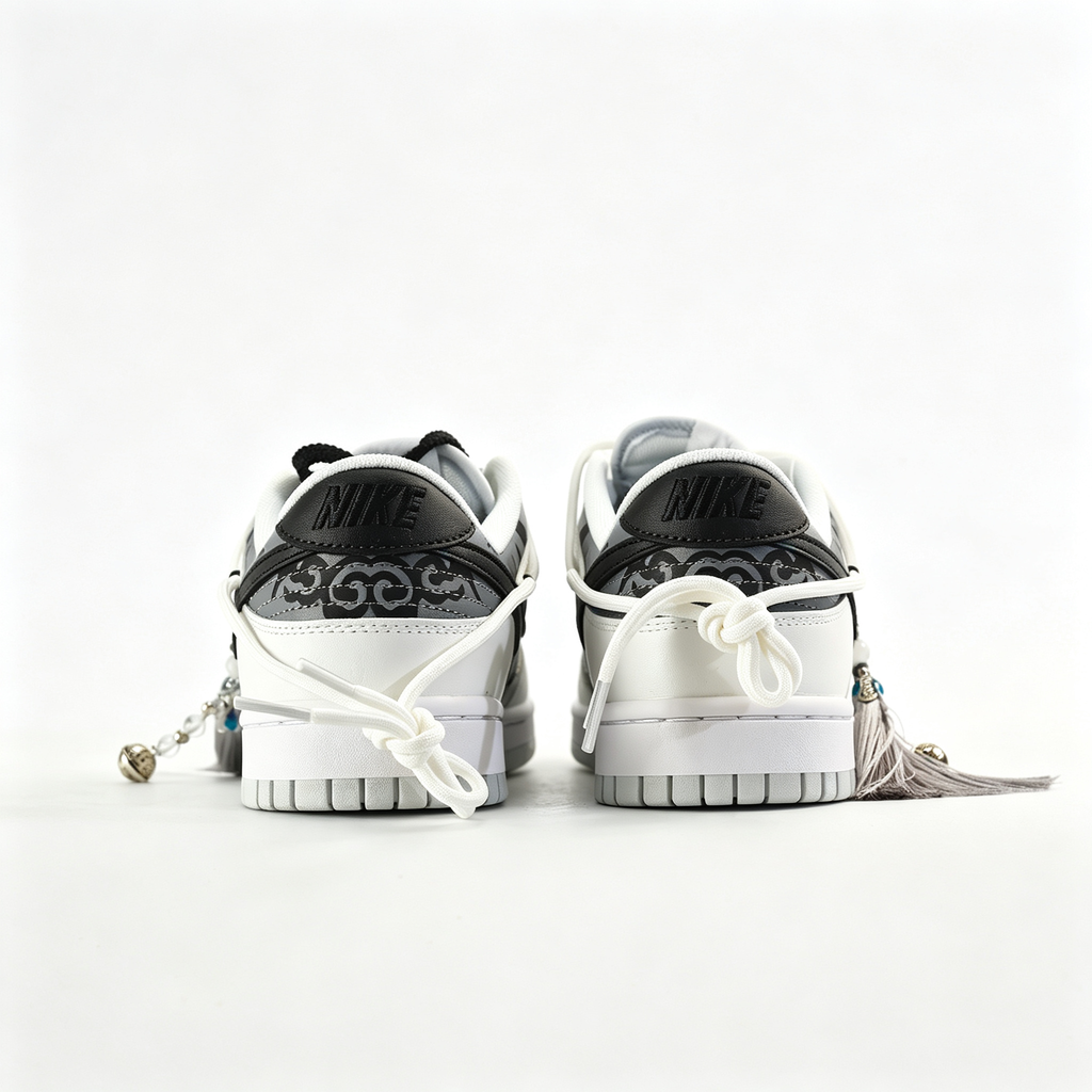 Nike Dunk Low 'Eastern' – Custom White & Black Chinese-Style Pattern Deconstructed Sneakers