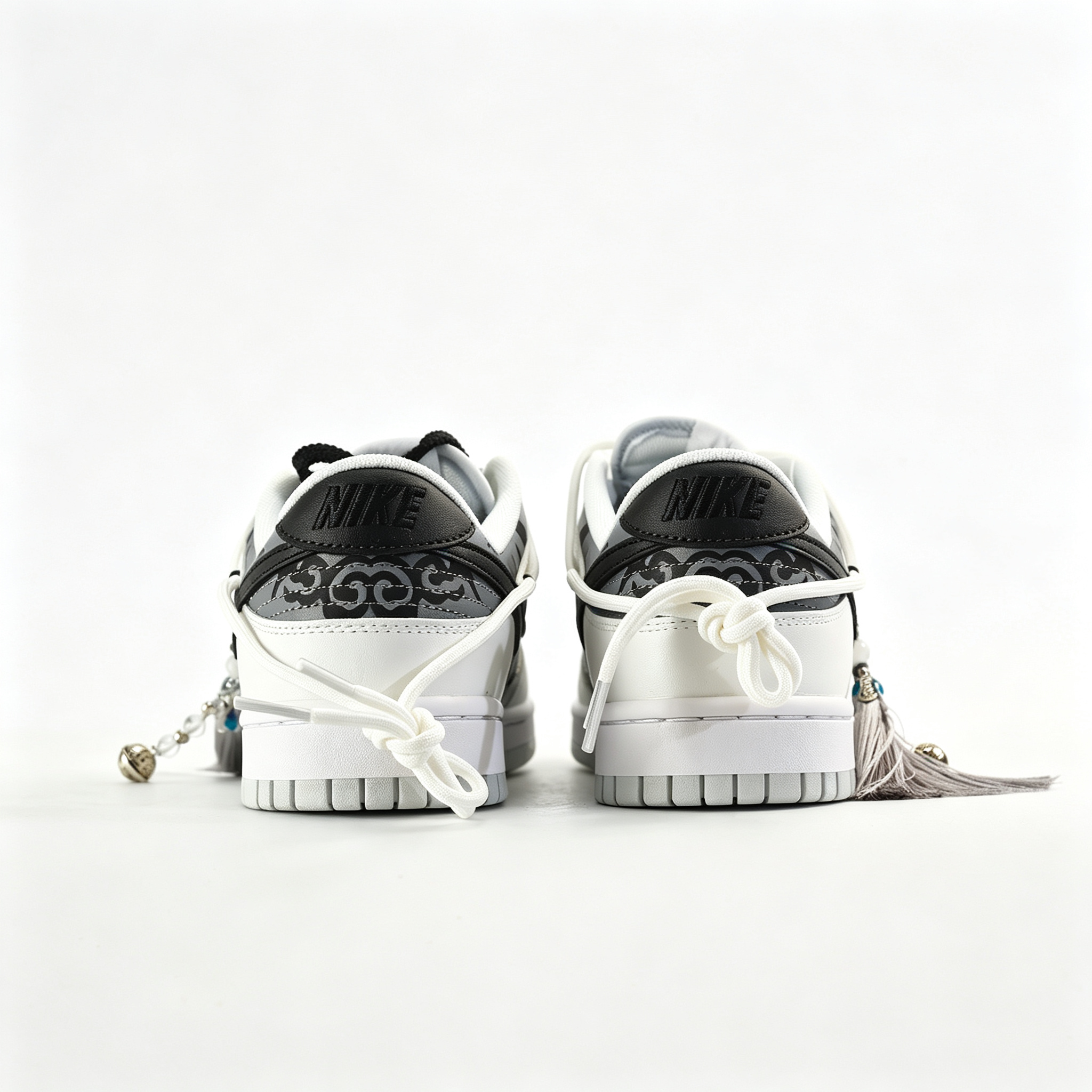 Nike Dunk Low 'Eastern' – Custom White & Black Chinese-Style Pattern Deconstructed Sneakers