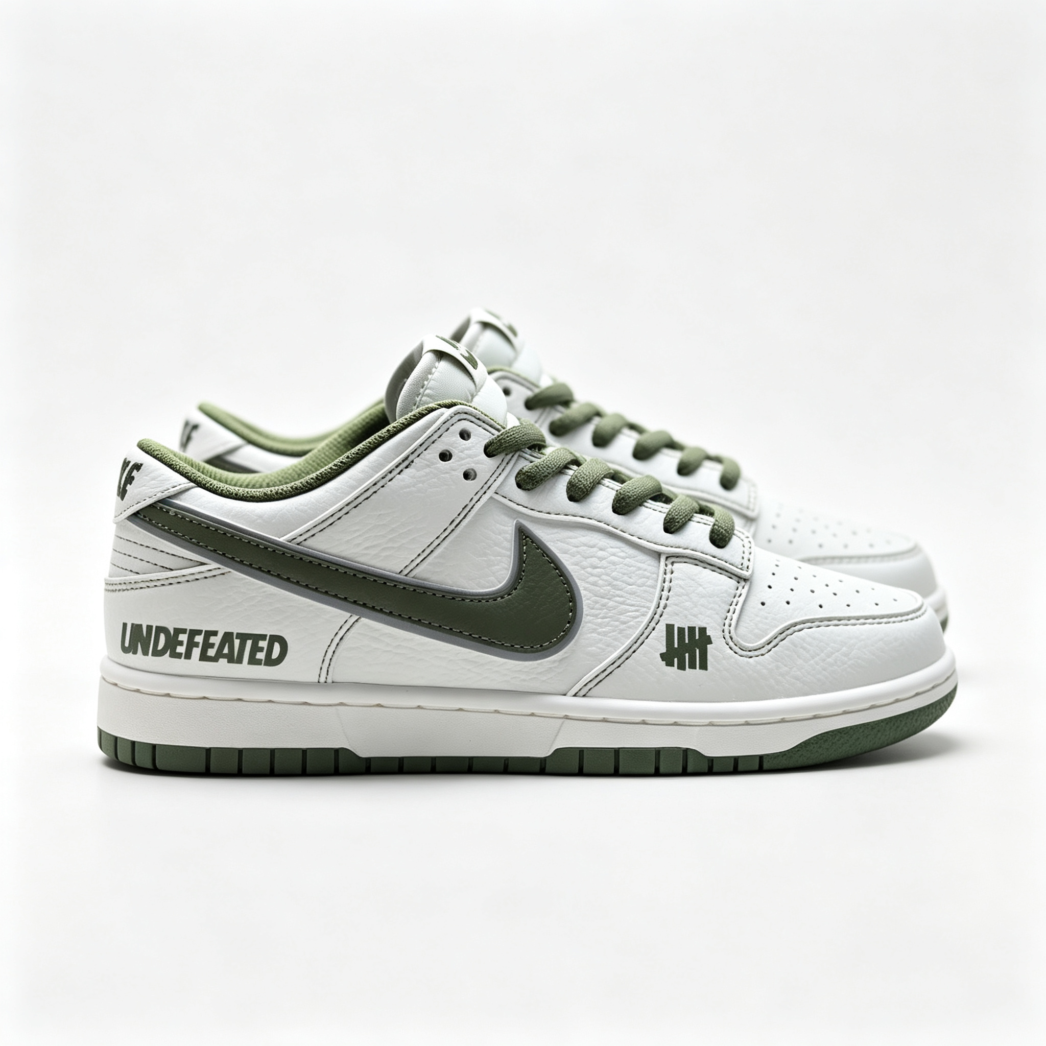 Nike Dunk Low — White / Olive Green Swoosh / Leather