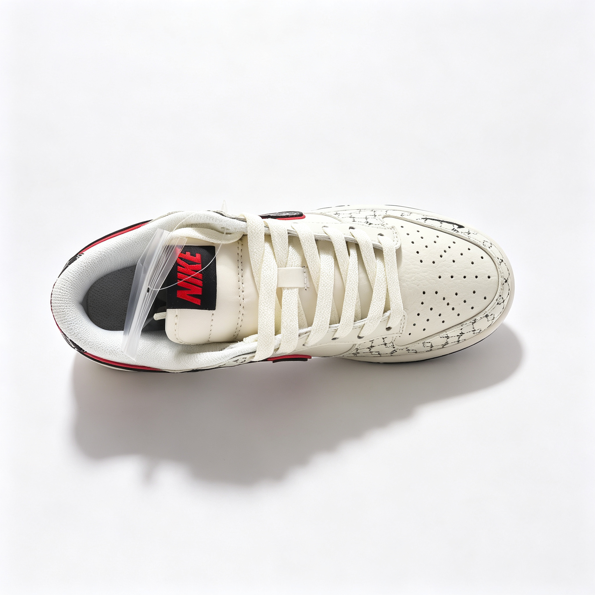 Nike Dunk Low 'Monogram' – Custom Cream Off-White & Black with Red Outline Sneakers