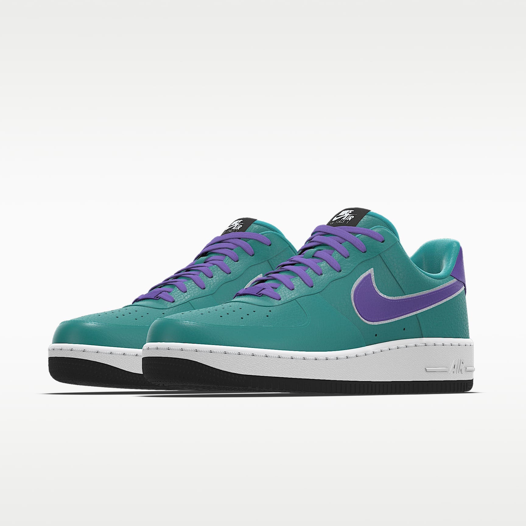 Nike Air Force 1 '07 Teal Purple Silver Outline Swoosh Sneakers