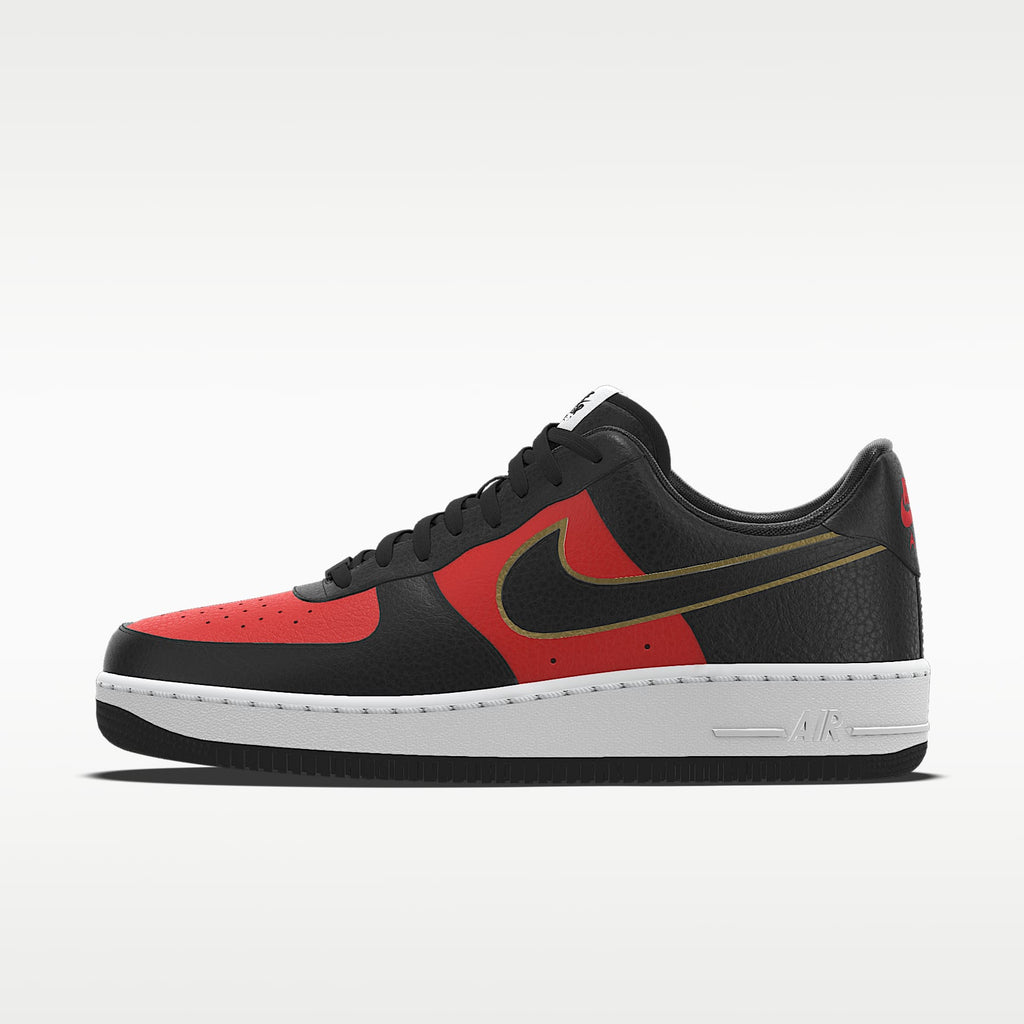 Nike Air Force 1 '07 Black Red Gold Outline Color-Block Sneakers