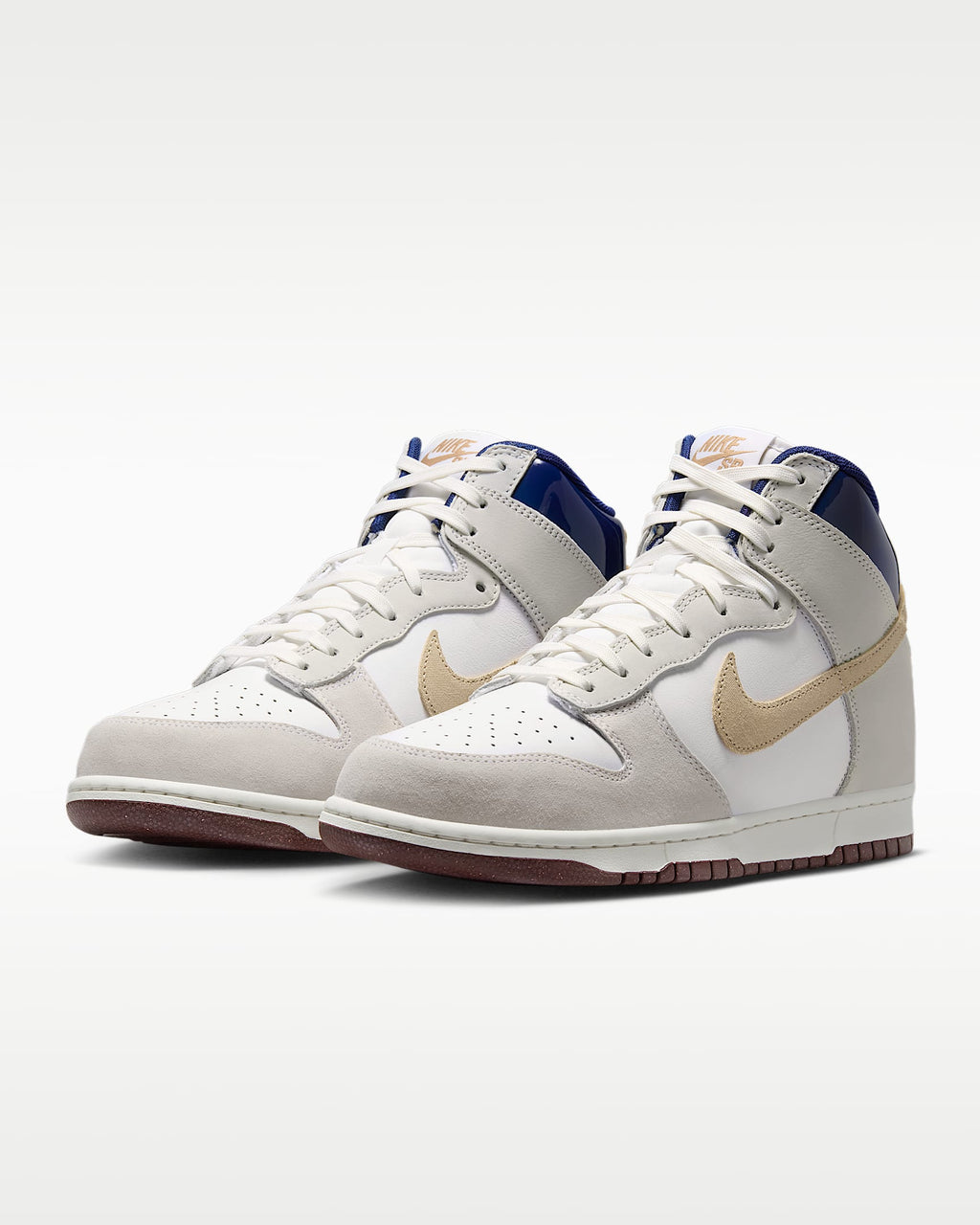 Nike Dunk High White Light Bone Navy Beige Color-Block Sneakers