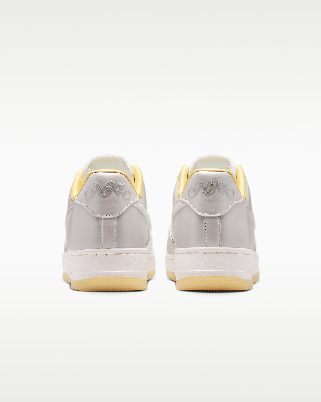 Nike Air Force 1 '07 Silver Gold Iridescent Swoosh Gum Sole Sneakers
