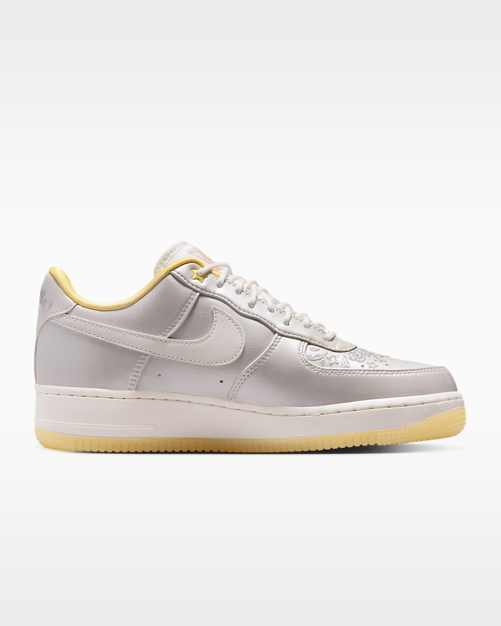 Nike Air Force 1 '07 Silver Gold Iridescent Swoosh Gum Sole Sneakers