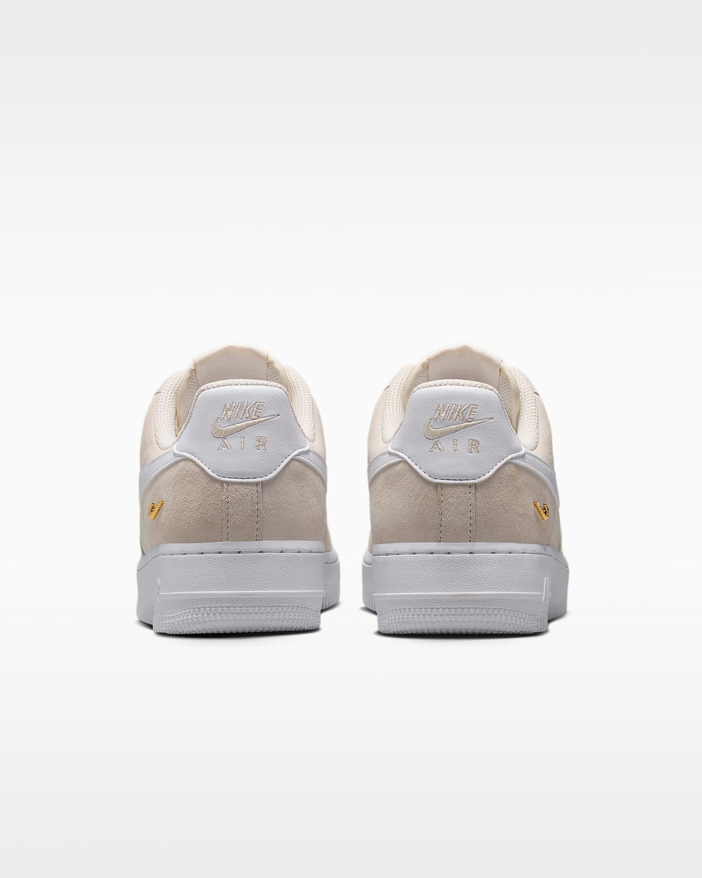Nike Air Force 1 '07 Beige Suede White Mini Gold Swoosh Sneakers