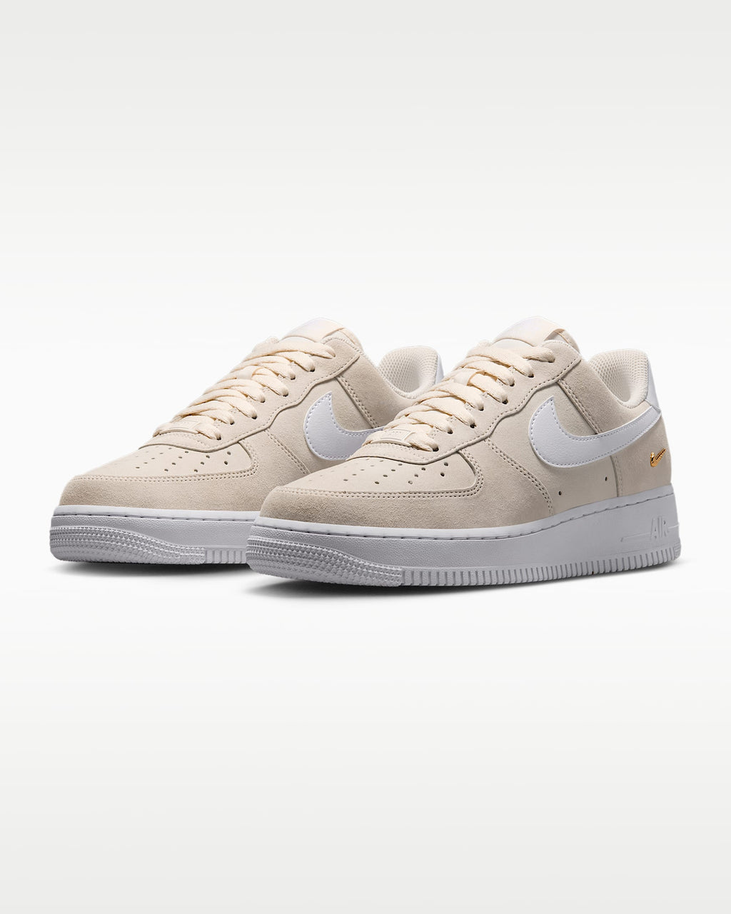Nike Air Force 1 '07 Beige Suede White Mini Gold Swoosh Sneakers