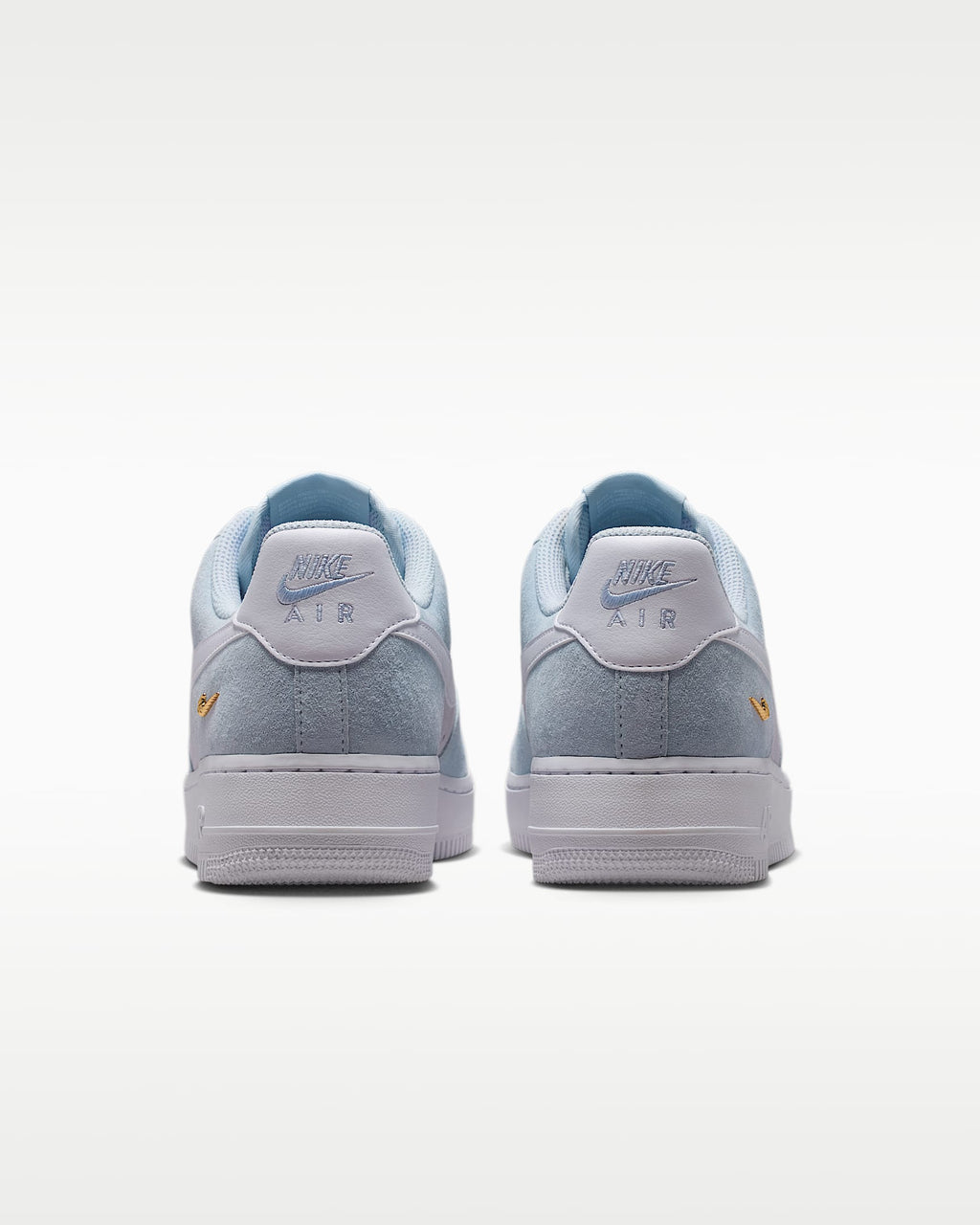 Nike Air Force 1 '07 Light Blue Lavender Suede Gold Mini Swoosh Sneakers