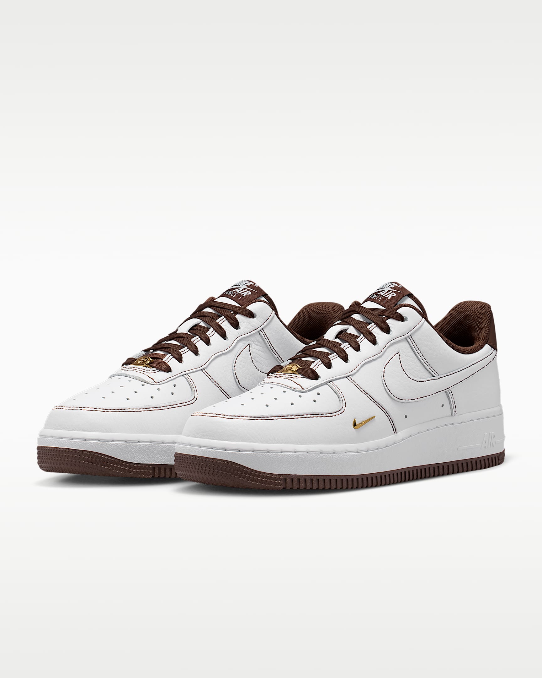 Nike Air Force 1 '07 White Brown Mini Gold Swoosh Sneakers