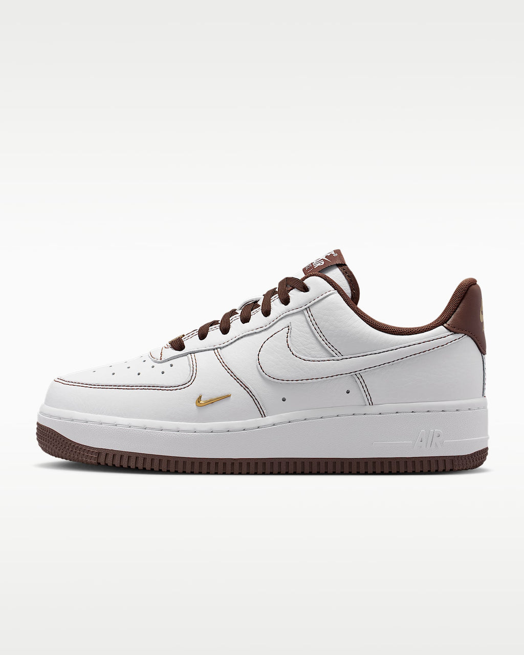 Nike Air Force 1 '07 White Brown Mini Gold Swoosh Sneakers