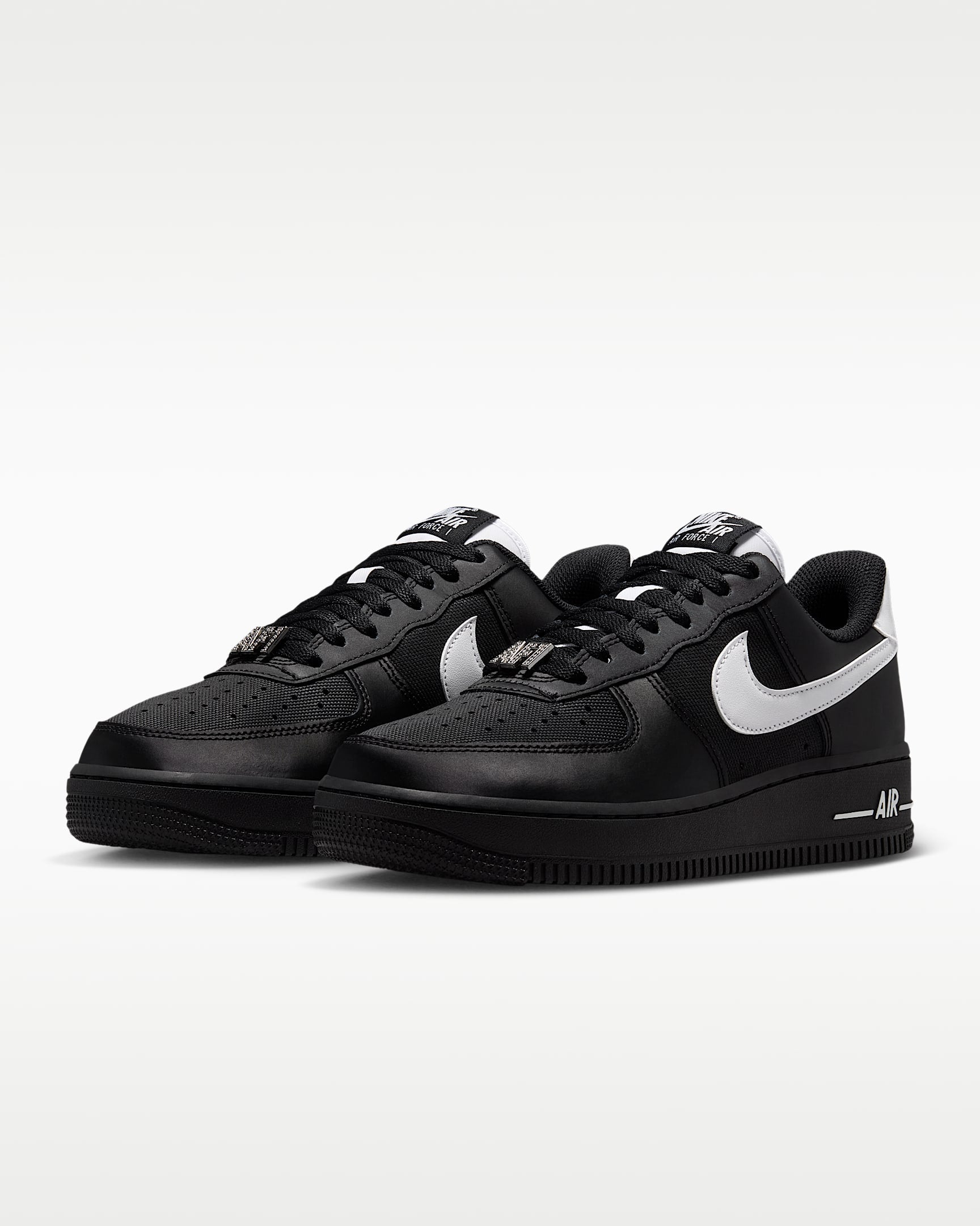 Nike Air Force 1 '07 Black Satin White Swoosh Sneakers