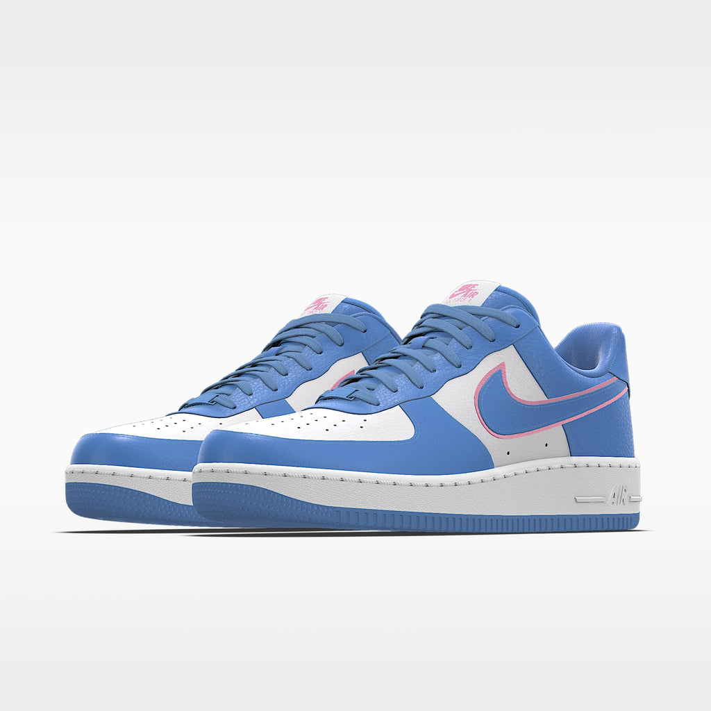Nike Air Force 1 '07 Light Blue White Pink Outline Color-Block Sneakers