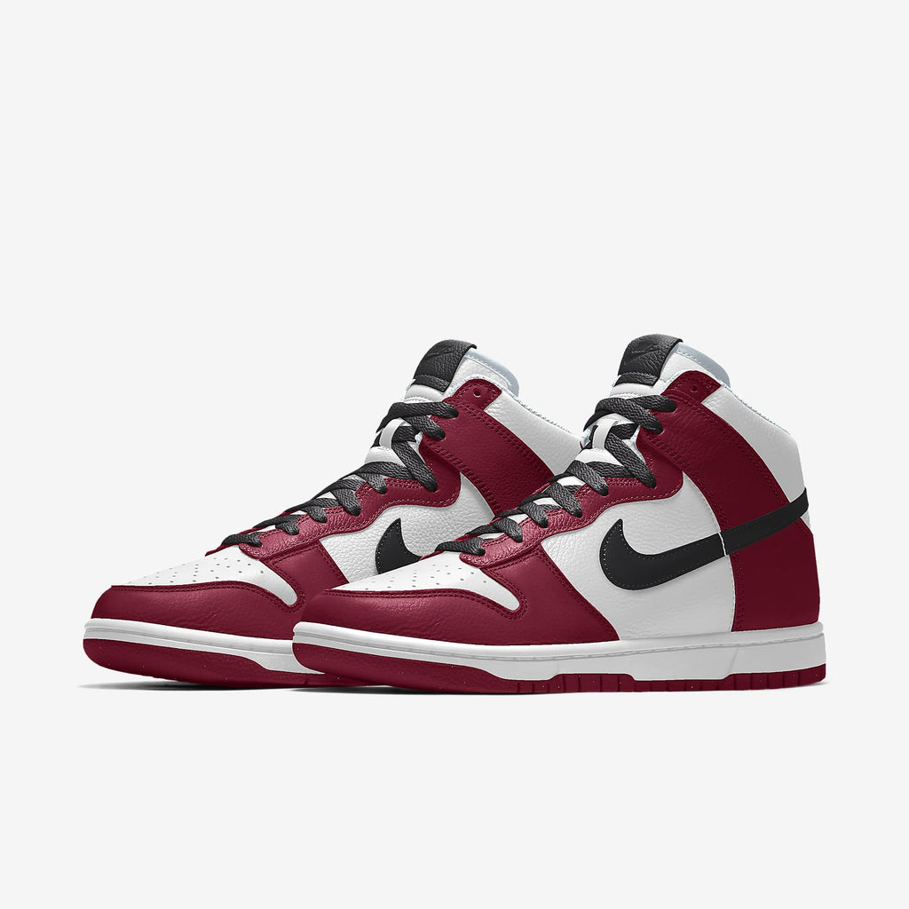 Nike Dunk High White Burgundy Red Black Swoosh Sneakers