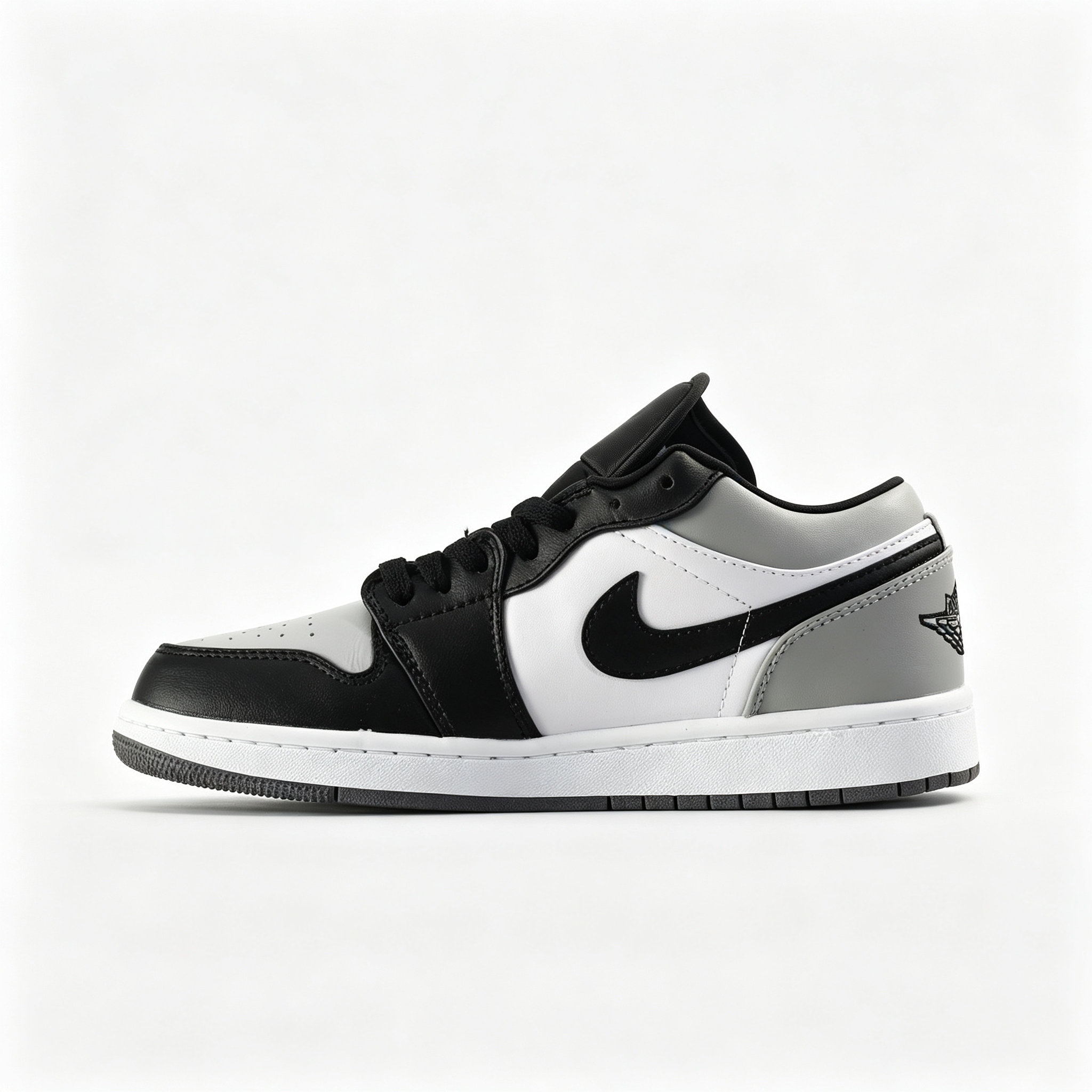 Air Jordan 1 Low 'Black & Light Grey' – White Leather Low-Top Sneakers