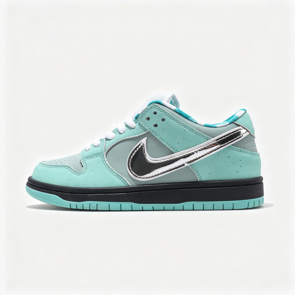 Nike Dunk Low Custom — Tiffany Mint / Silver / Double Swoosh / Black Midsole