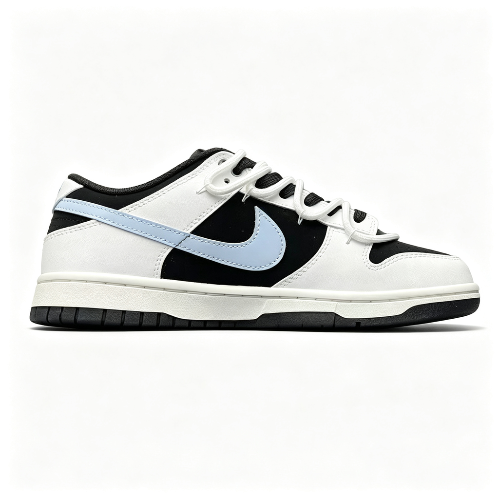 Nike Dunk Low 'Miracle' — Black & White with Light Blue Swoosh & Heel Print