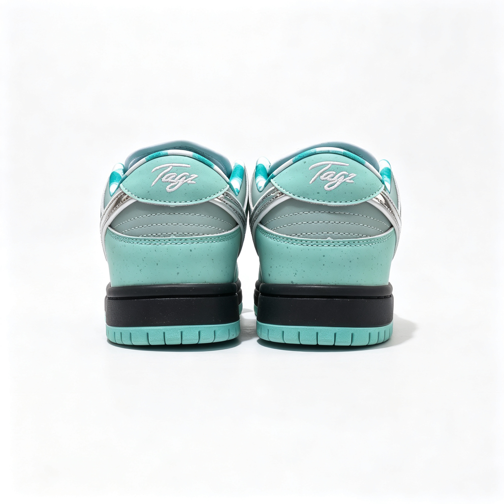 Nike Dunk Low Custom — Tiffany Mint / Silver / Double Swoosh / Black Midsole