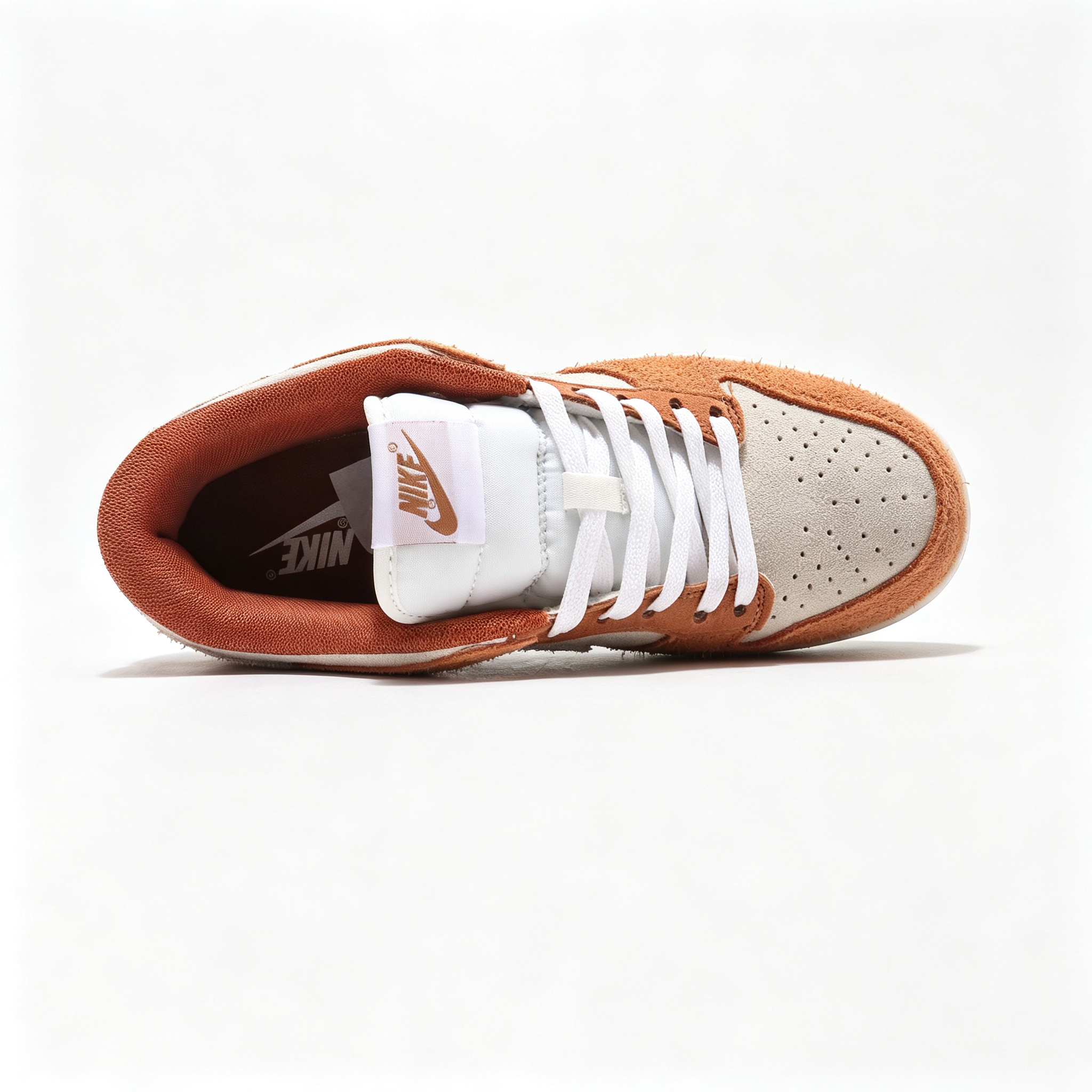 Nike Dunk Low — Off-White x Rust Orange / Dark Brown Suede