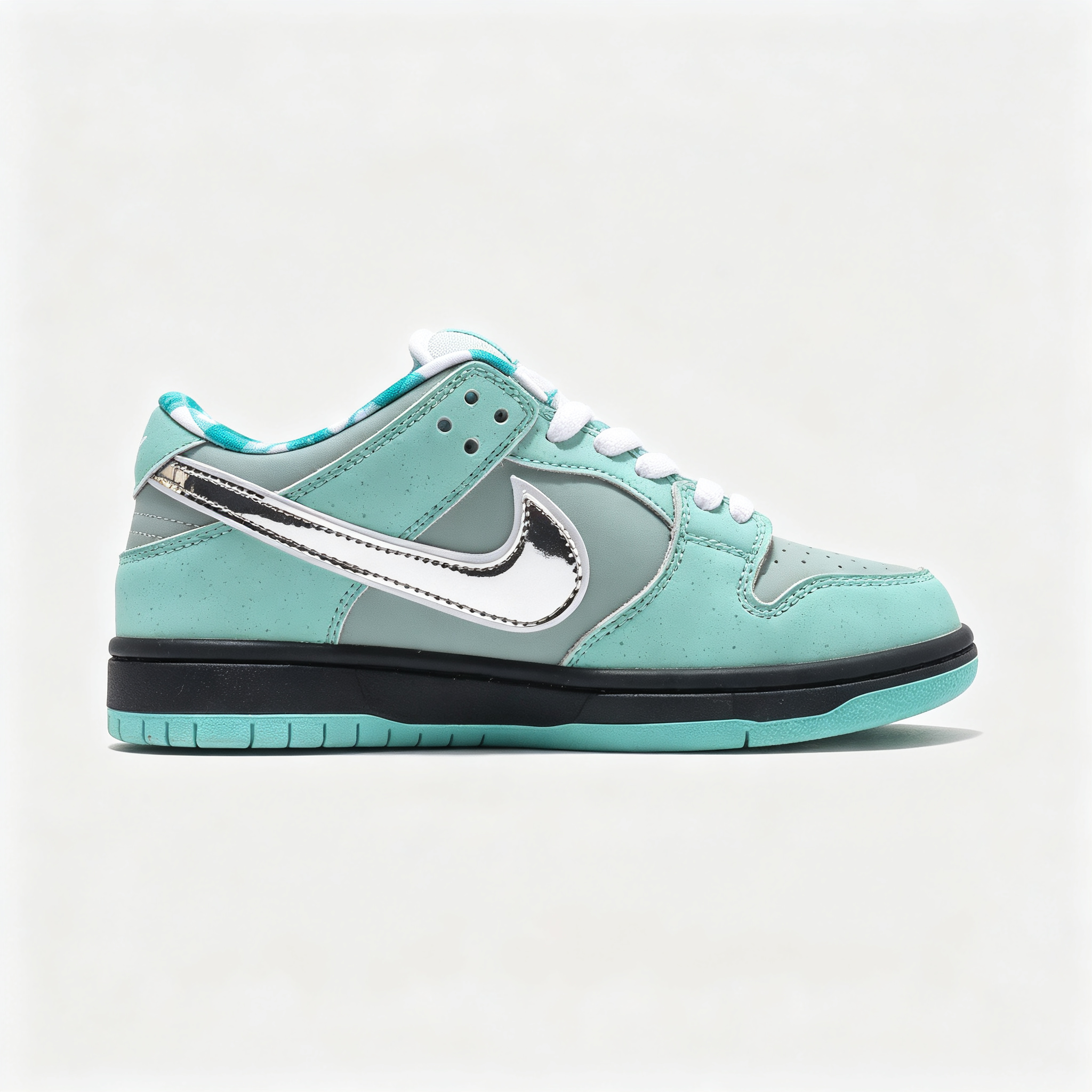 Nike Dunk Low Custom — Tiffany Mint / Silver / Double Swoosh / Black Midsole