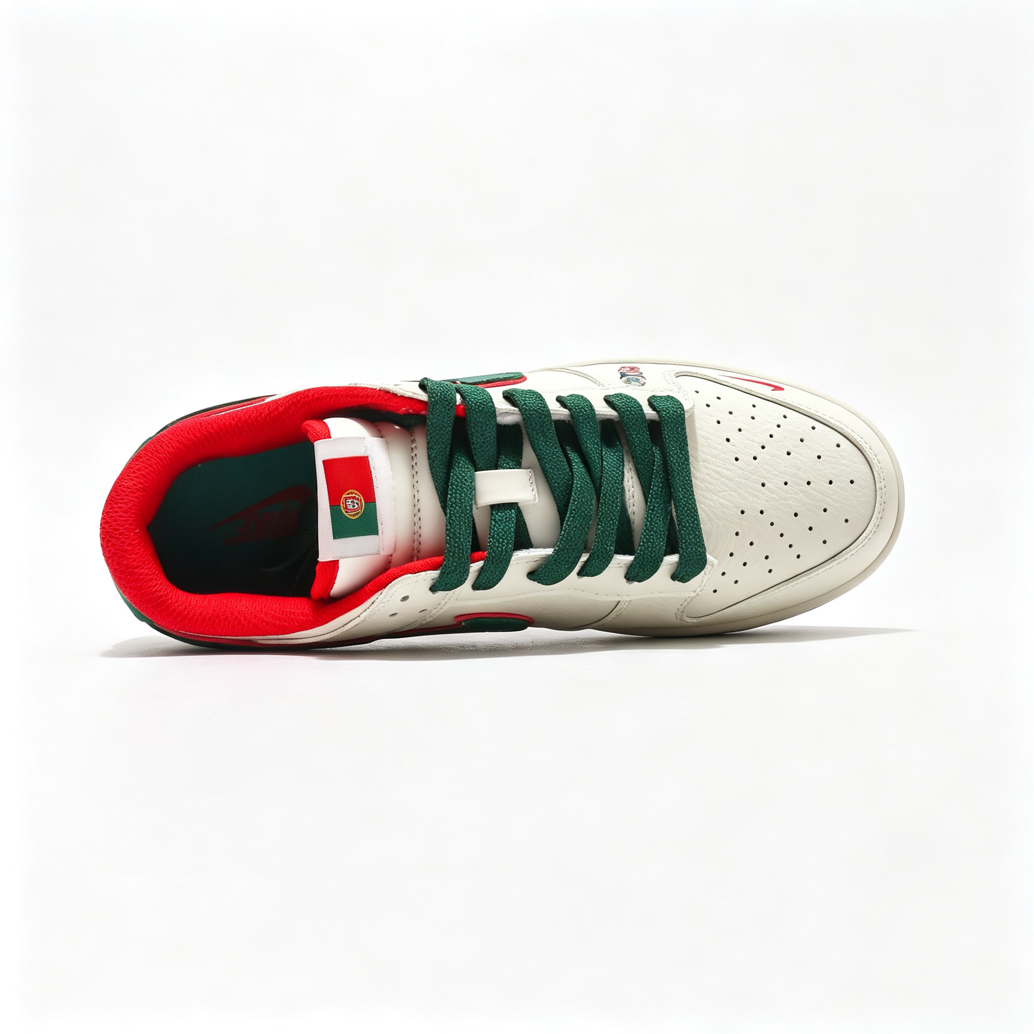 Nike Dunk Low 'World Cup' – Custom Off-White, Green Swoosh & Red Trim Sneakers