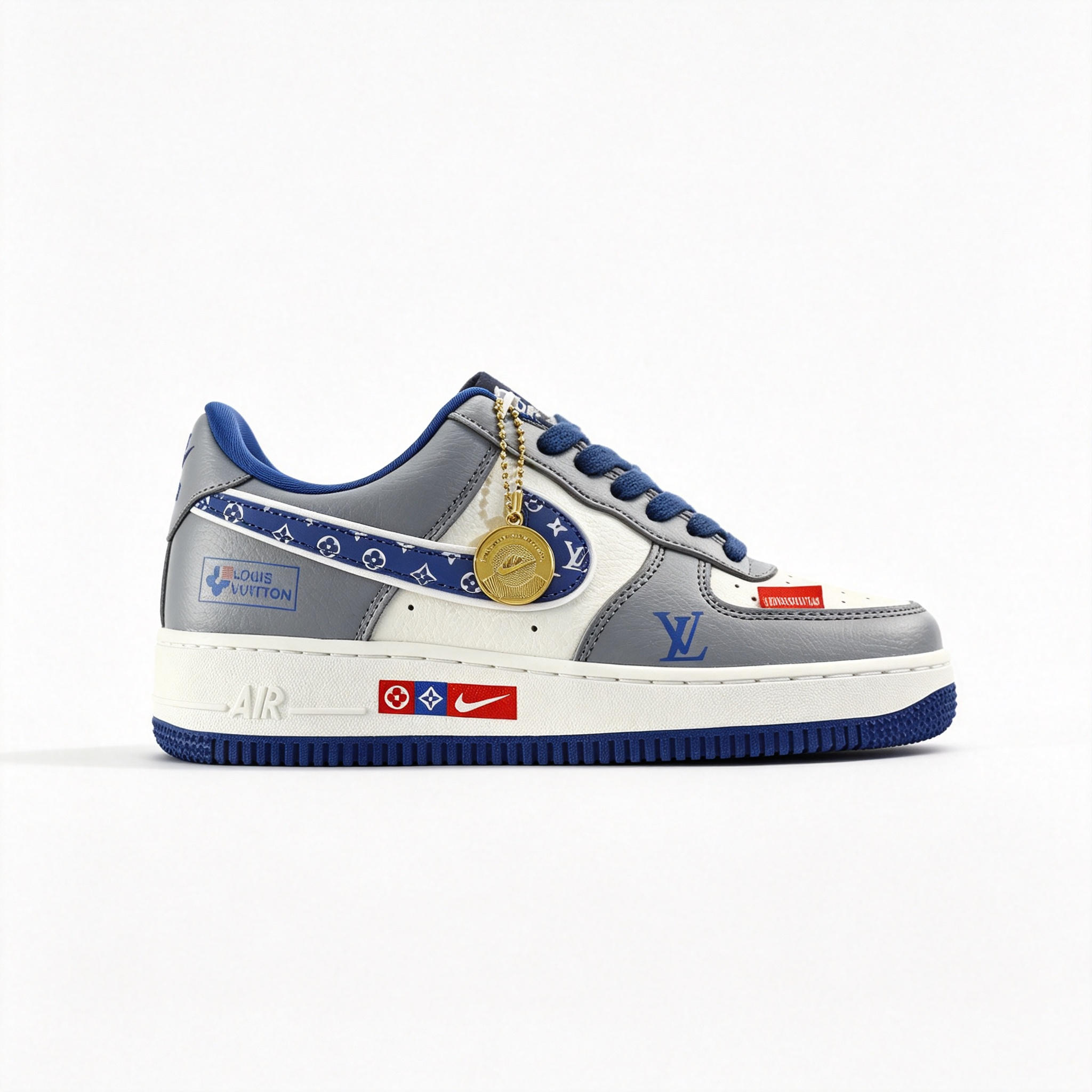 Nike Air Force 1 Low 'Royal Blue Swoosh' – Grey & White Leather Sneakers