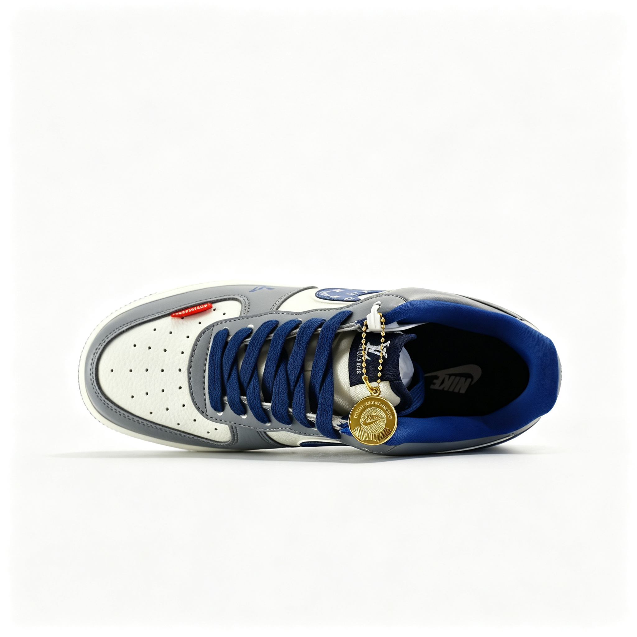 Nike Air Force 1 Low 'Royal Blue Swoosh' – Grey & White Leather Sneakers