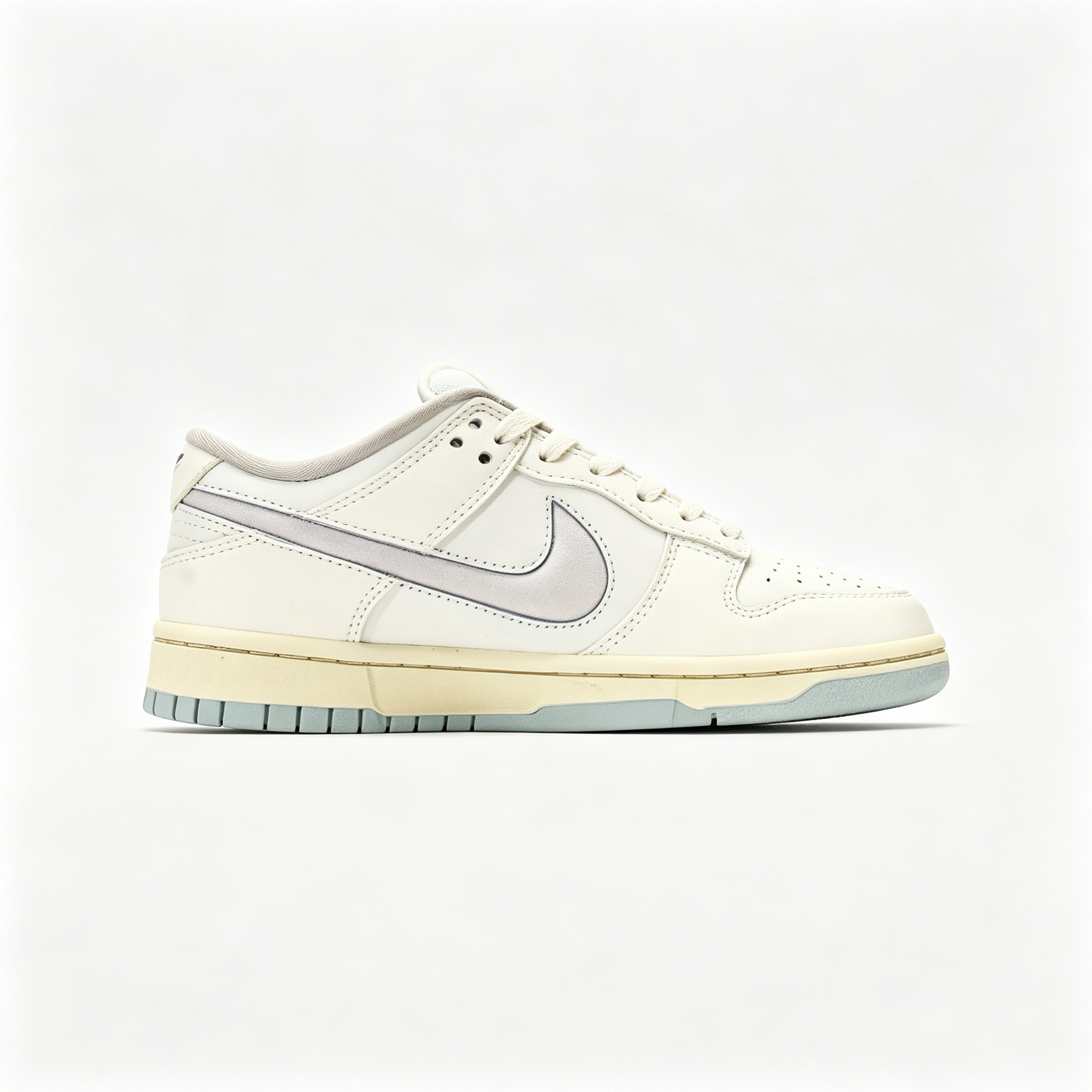 Nike Dunk Low — Cream / Off-White / Light Grey Swoosh / Pale Blue Outsole