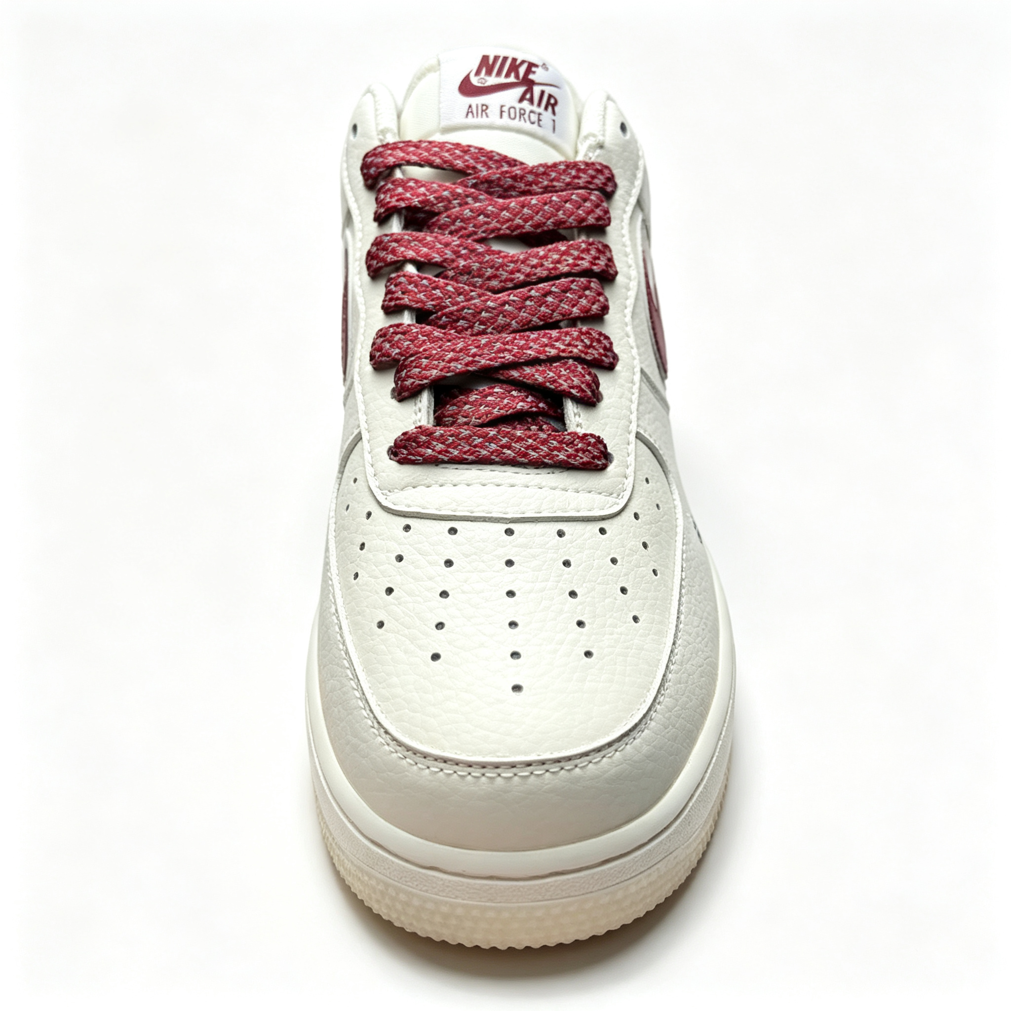 Nike Air Force 1 '07 Low Custom – Sail / Burgundy Double Swoosh & Gradient Outsole
