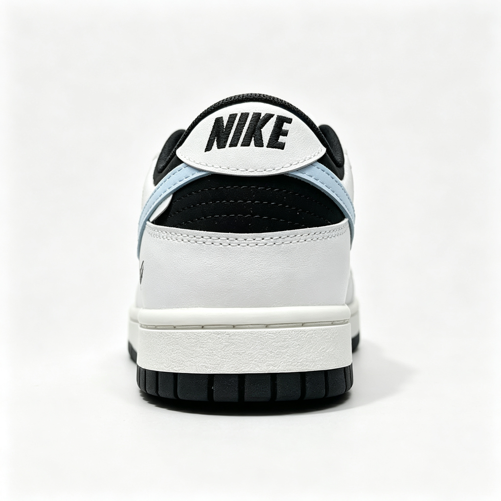 Nike Dunk Low 'Miracle' — Black & White with Light Blue Swoosh & Heel Print