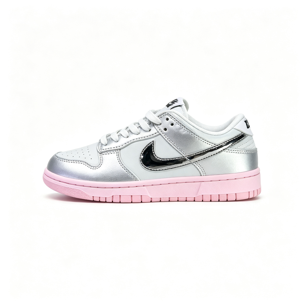 Nike Dunk Low Women's — Metallic Silver / Black Patent / Pink Outsole
