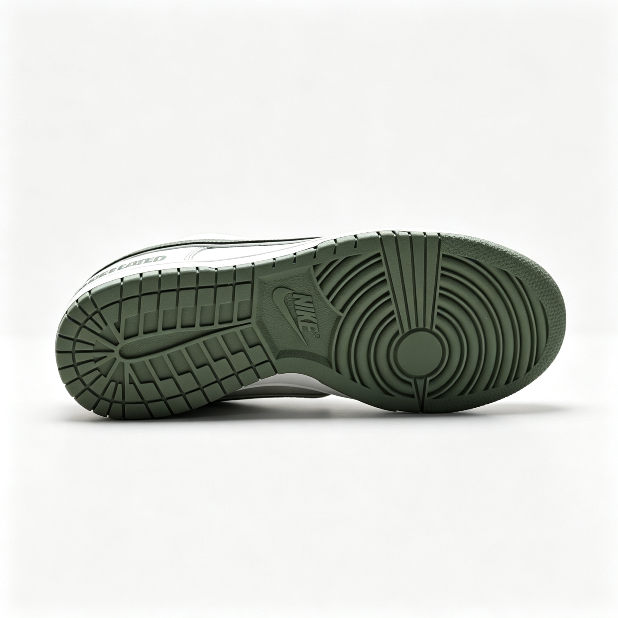 Nike Dunk Low — White / Olive Green Swoosh / Leather