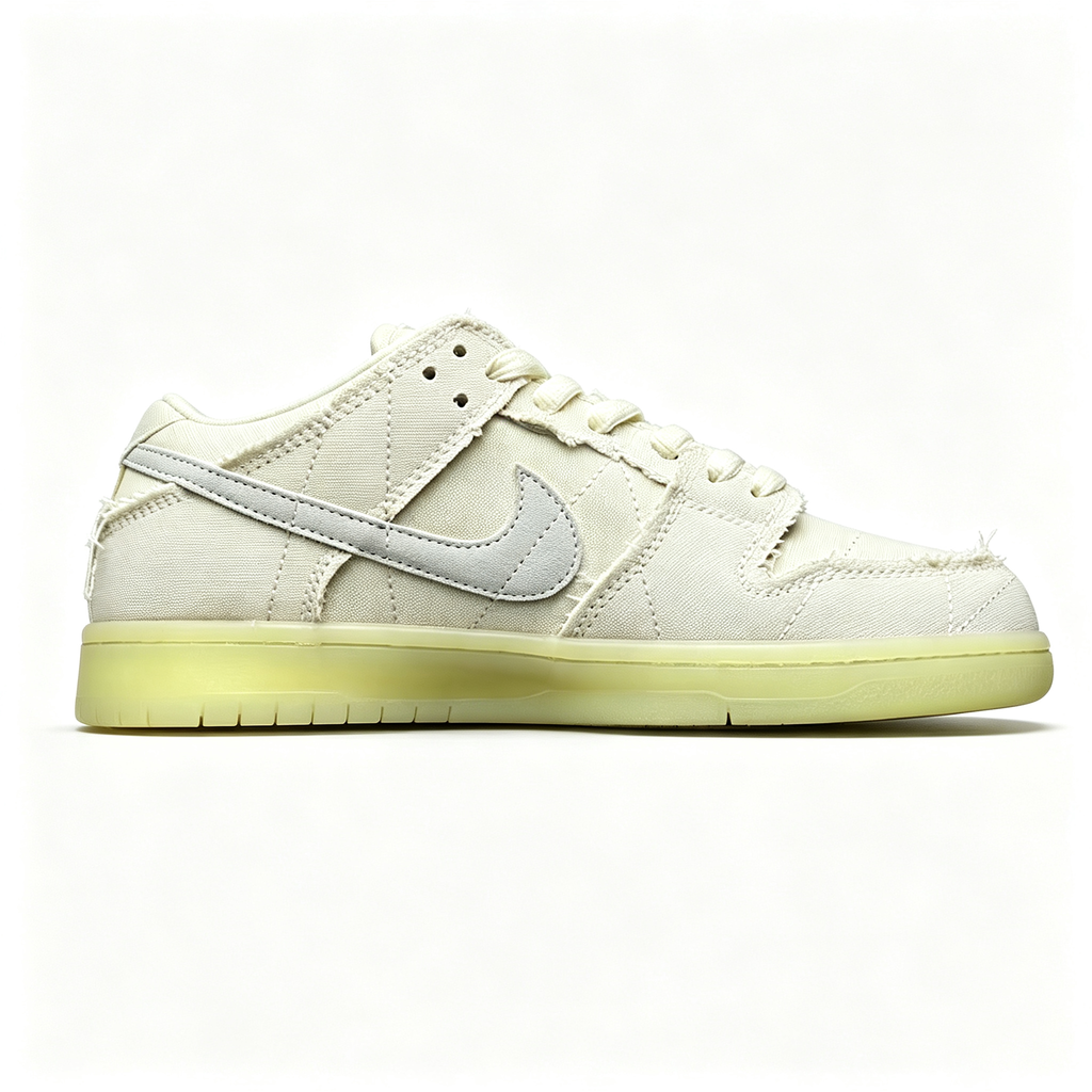 Nike Dunk Low Sneakers – Cream / Off-White | Frayed Canvas & Translucent Sole