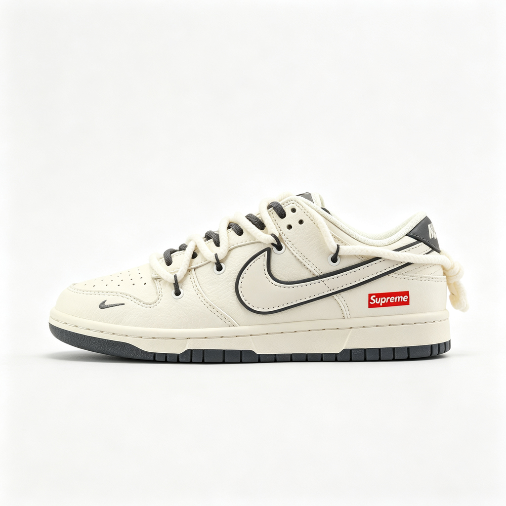 Nike Dunk Low Custom — Cream / Off-White / Dark Grey Outline / Deconstructed Drawstring
