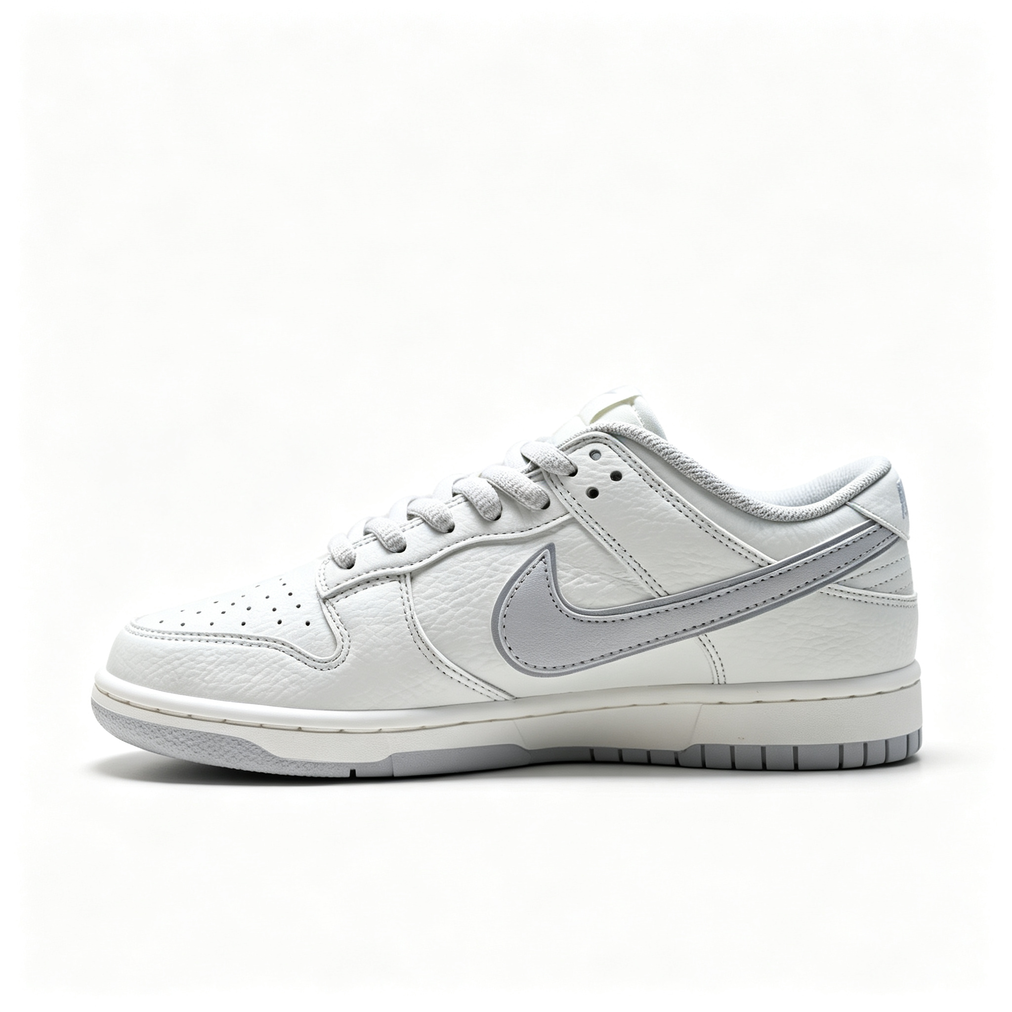 Nike Dunk Low 'Light Grey Swoosh' – White Leather Low-Top Sneakers